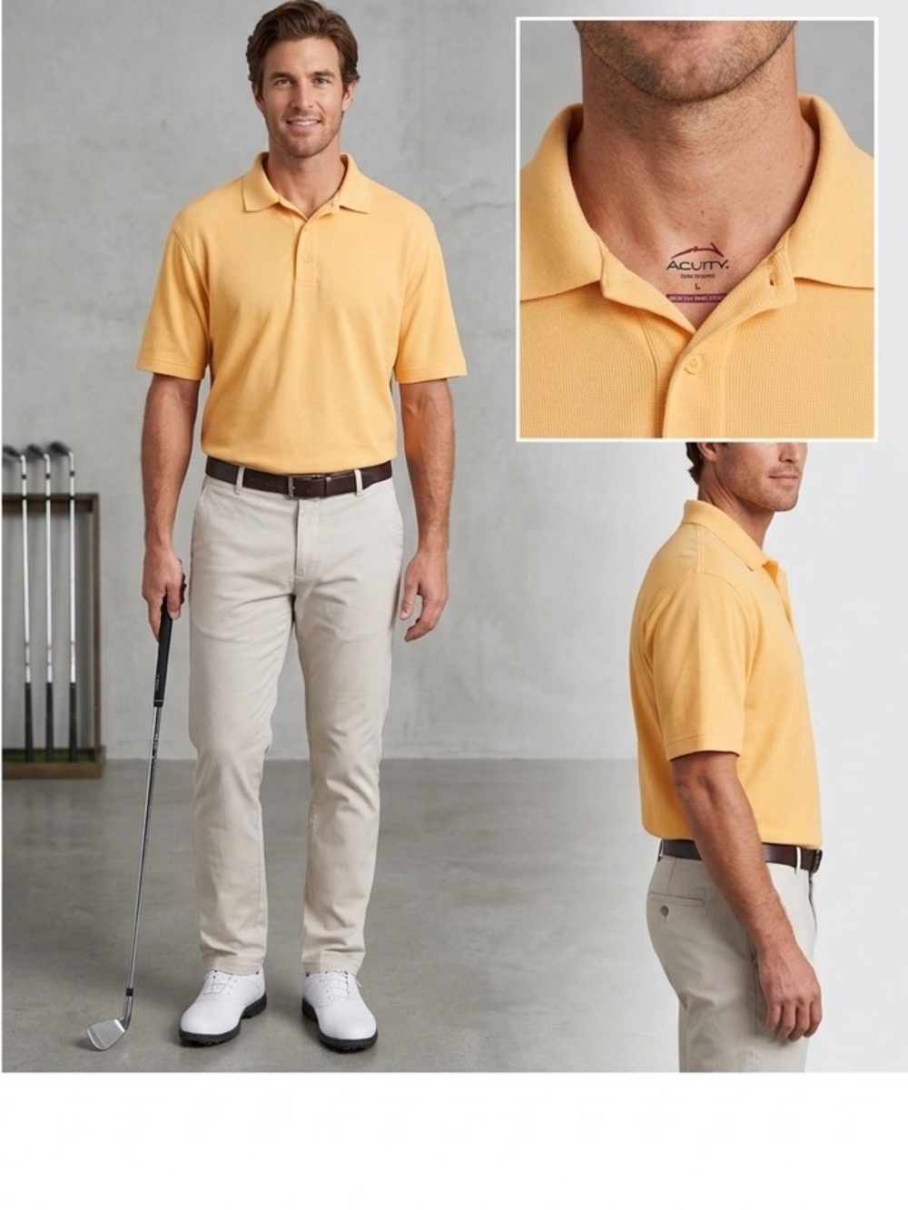 Acuity Men's Moisture Management Golf Polo Shirt Yellow Size Large